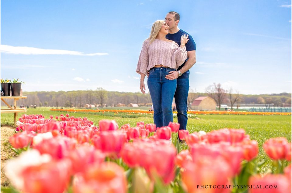 Couple moments after proposal at Holland Ridge Farms tulip fields
